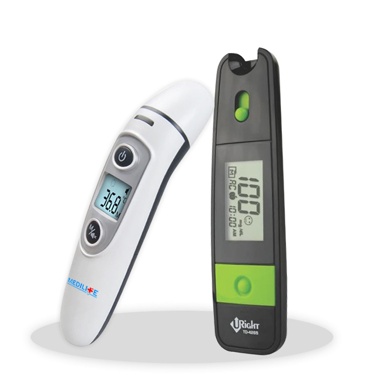 Nhiệt kế điện tử hồng ngoại đo tai và trán Medilife IFR600 + máy đo đường huyết URIGHT 4265