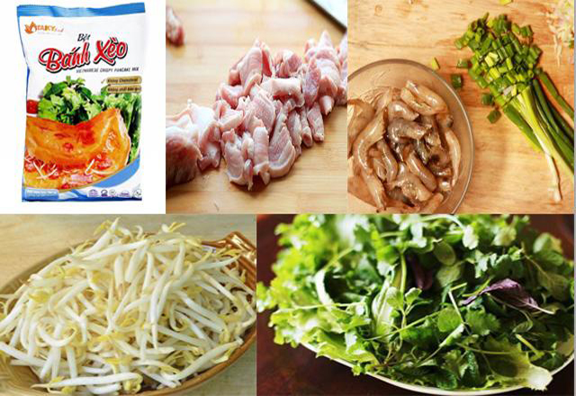 Các nguyên liệu để làm bánh xèo miền Tây Các nguyên liệu để làm bánh xèo miền Tây