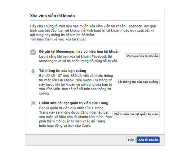 Truy cập mục xoá tài khoản Facebook Truy cập mục xoá tài khoản Facebook